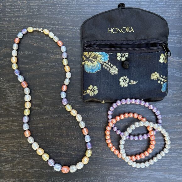Honora 20” Multicolor Freshwater Pearl Necklace + Stretch Bracelets Sterling 925 - Picture 7 of 15